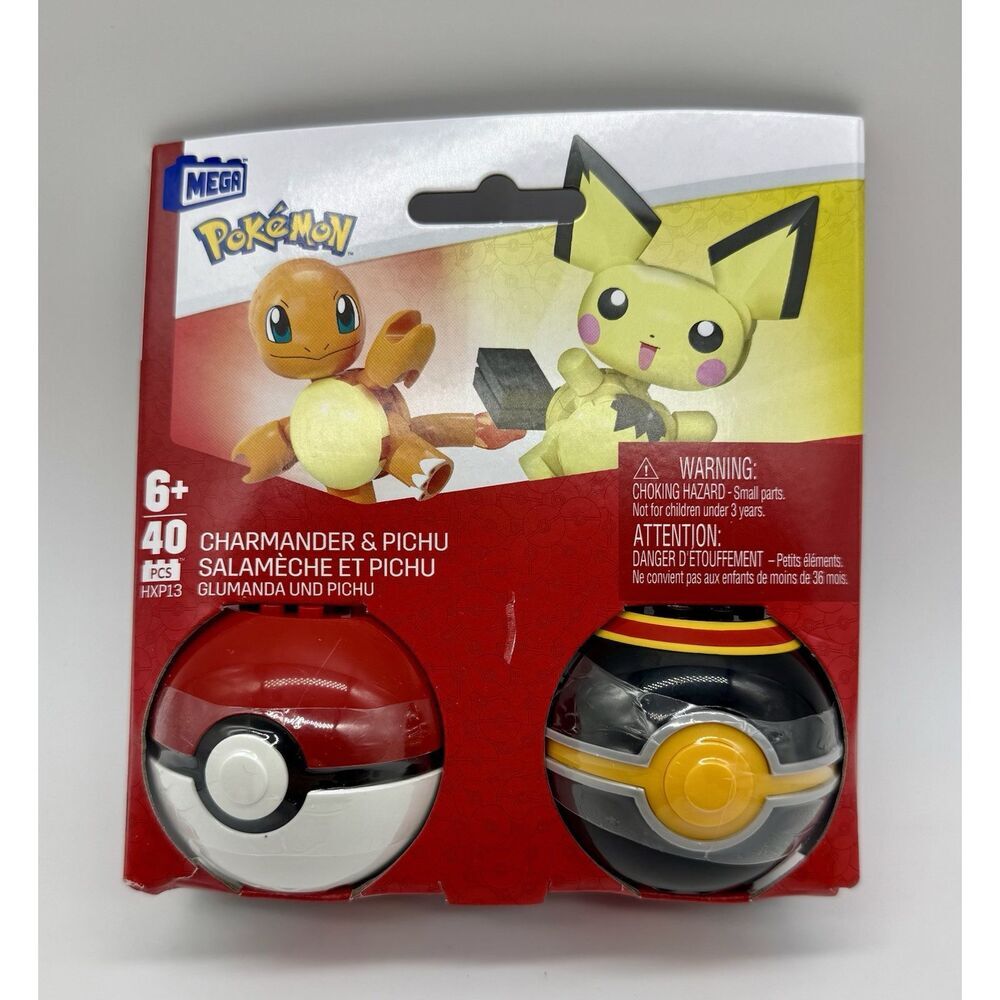 Mega Pokémon Building Toys Set Charmander & Pichu with 40 Pieces 2 Poseable New